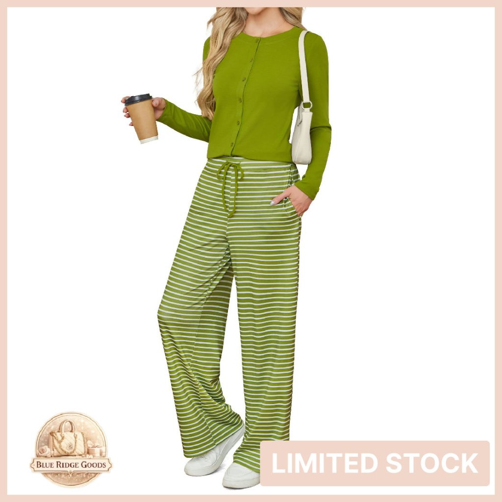 Long Sleeve Button Down Top Wide Leg Pants Set Chic Minimal Lounge Wear
